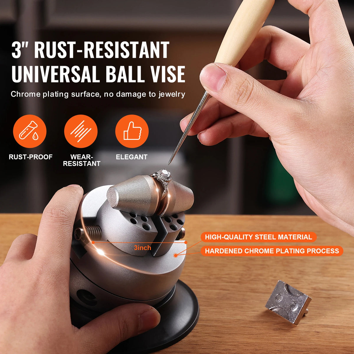 Ball vise tilted in the base to show the rotation