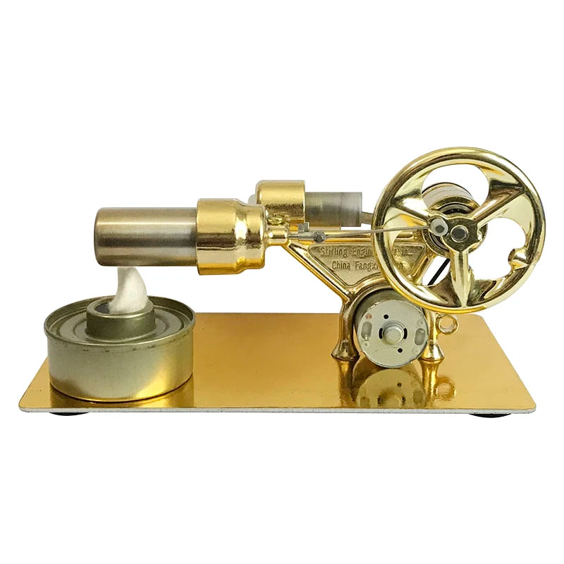 Stirling engine with generator, alcohol burner