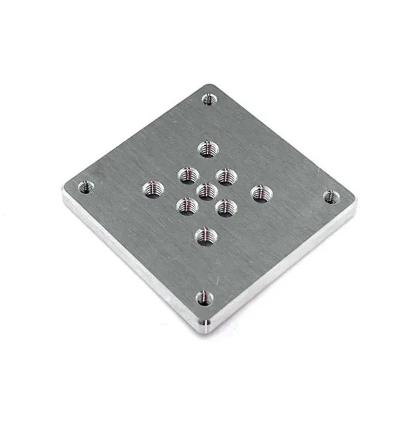 Aluminium mounting plate 40 by 40 mm with a diamond cluster of tapped holes