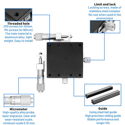 XYZ micrometer stage for a mini drill press, 40 or 60 mm