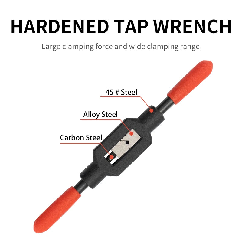 Tap wrench with the steel grades called out