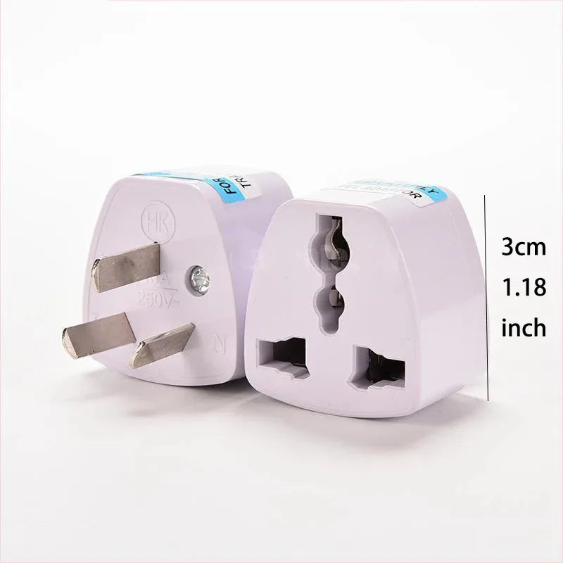 The adapter, 3 cm across, socket side and pin side
