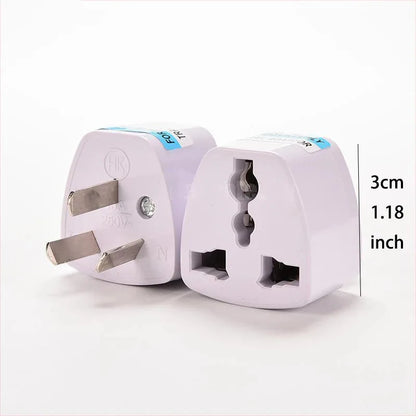 The adapter, 3 cm across, socket side and pin side