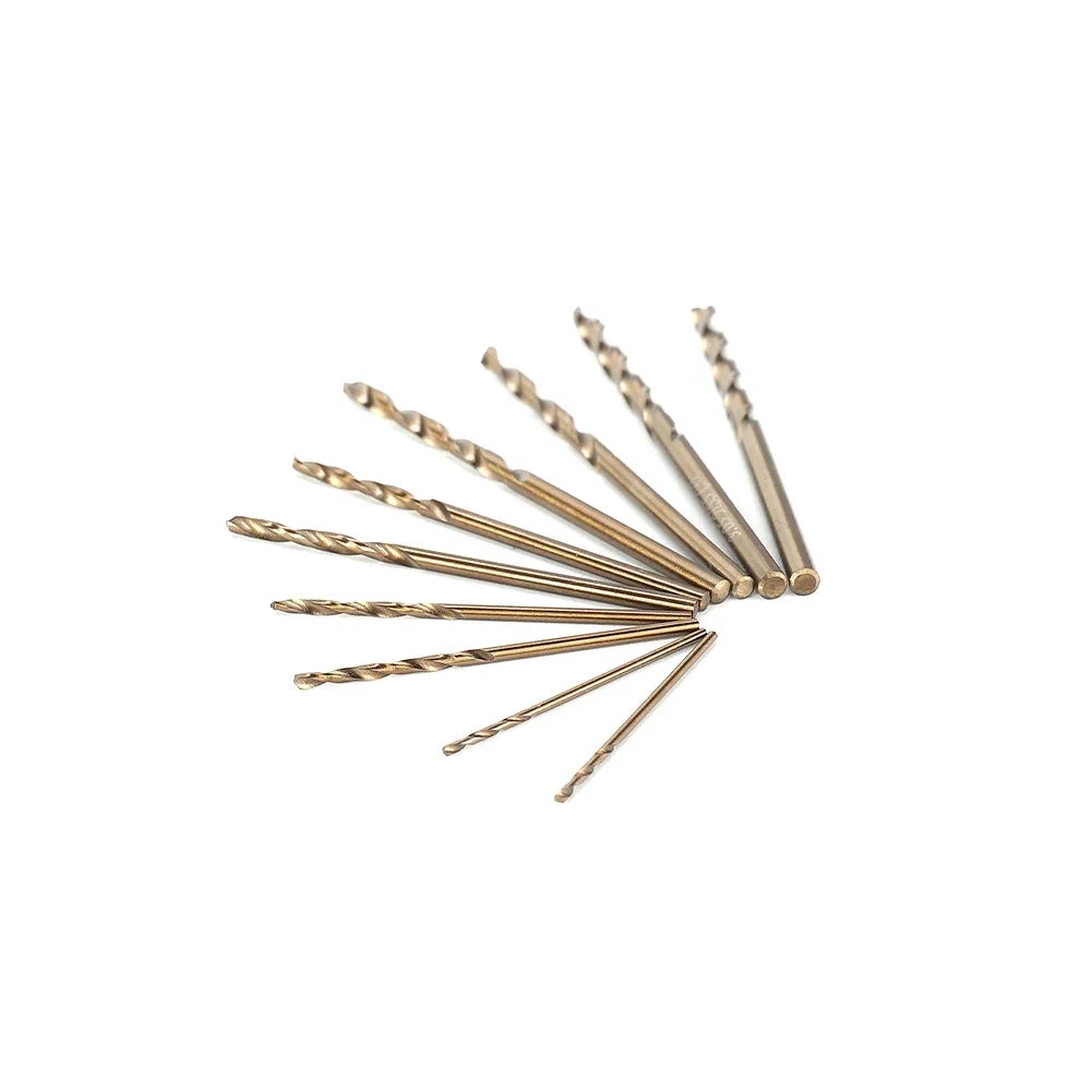Cobalt drill bits laid out by size