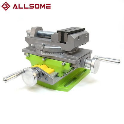 Cross-slide worktable with the vise fitted