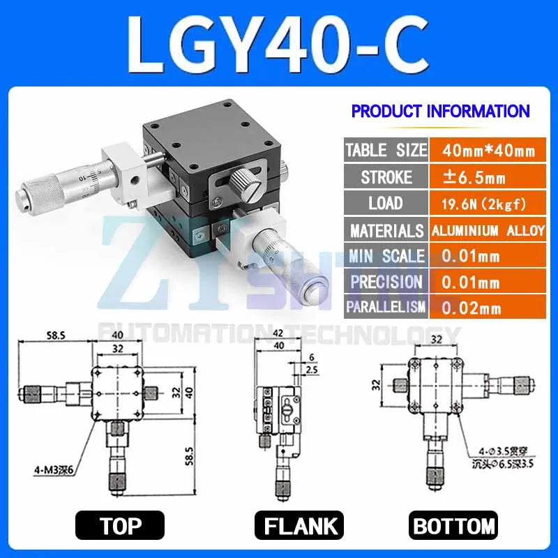 XY micrometer stage for a mini drill press, 40 or 60 mm