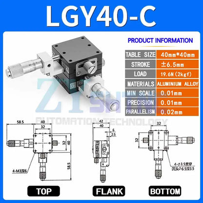 XY micrometer stage for a mini drill press, 40 or 60 mm