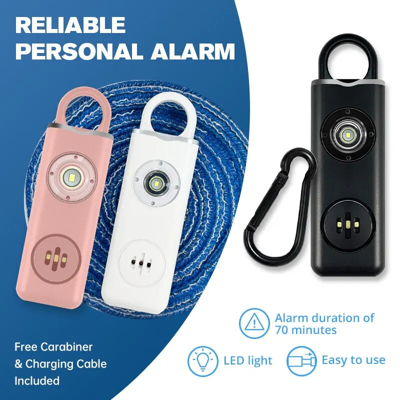 ARVONELLE personal safety alarm keychain with 130dB siren and LED strobe light