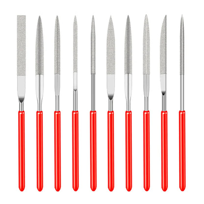 Ten diamond needle files laid out