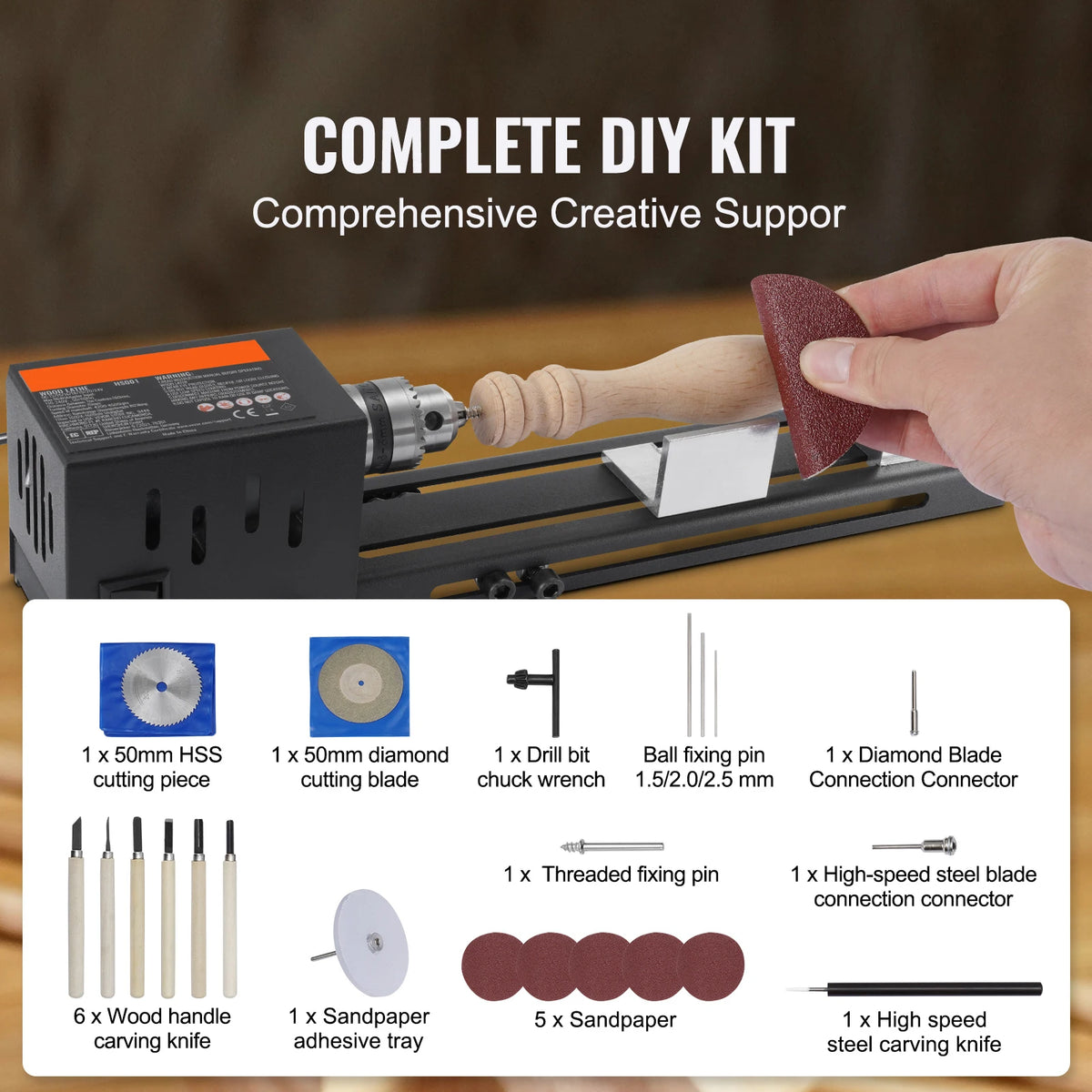 Mini wood lathe, 24 V, 7 speeds