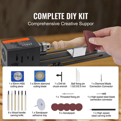 Mini wood lathe, 24 V, 7 speeds