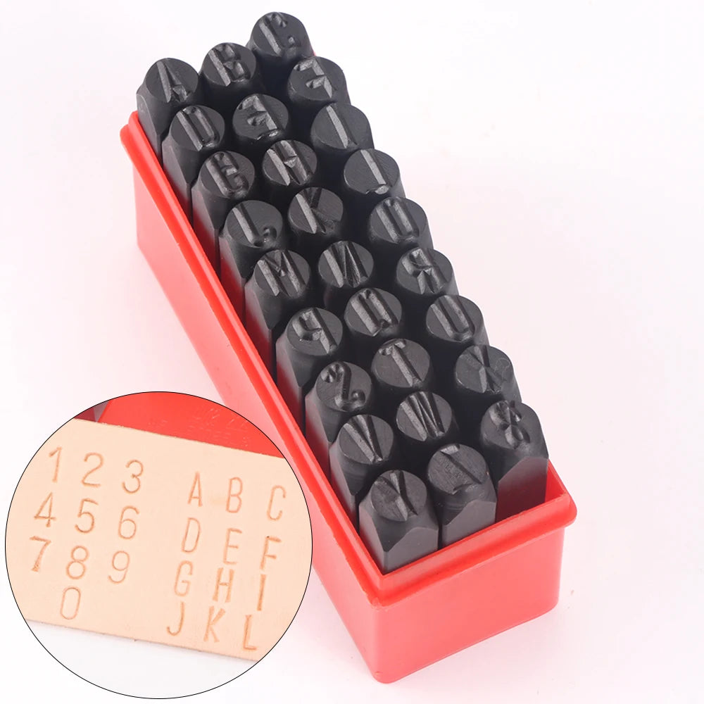 Steel stamp punches in their case
