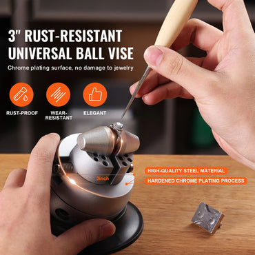 Ball vise tilted in the base to show the rotation