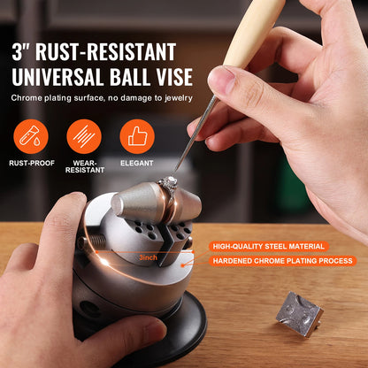 Ball vise tilted in the base to show the rotation