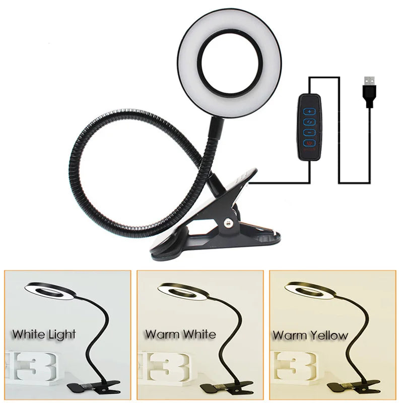 USB ring light with clamp and gooseneck