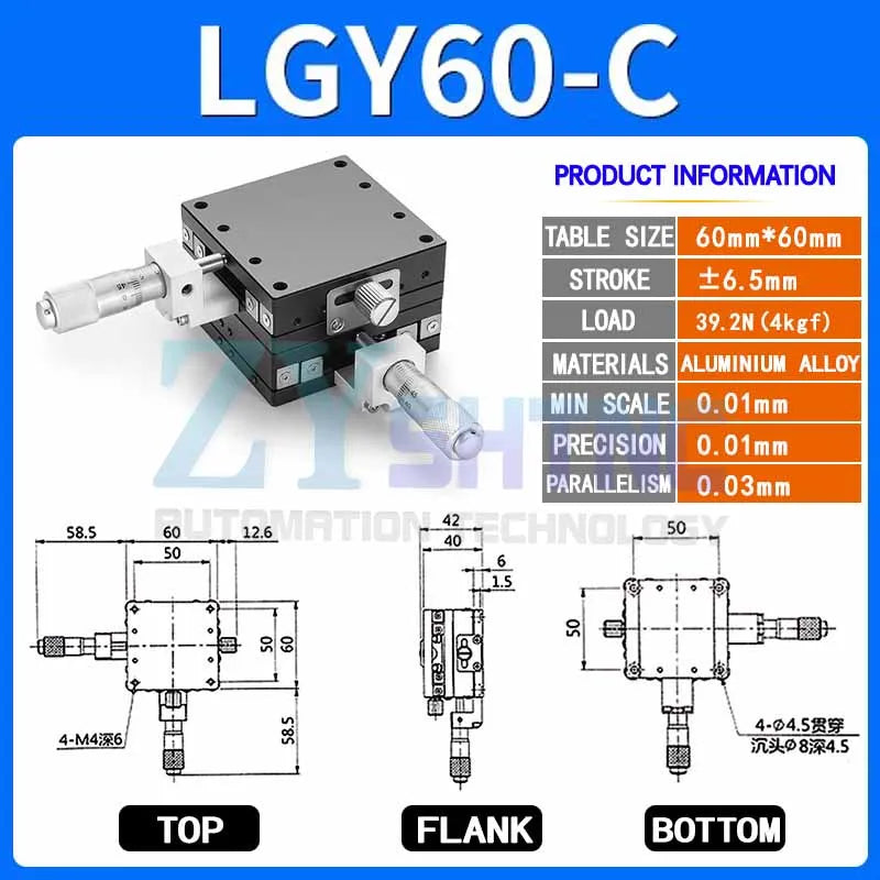 XY micrometer stage for a mini drill press, 40 or 60 mm
