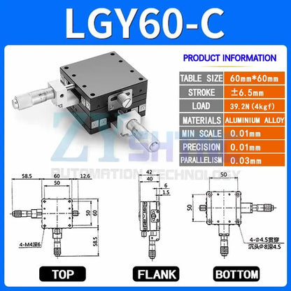 XY micrometer stage for a mini drill press, 40 or 60 mm