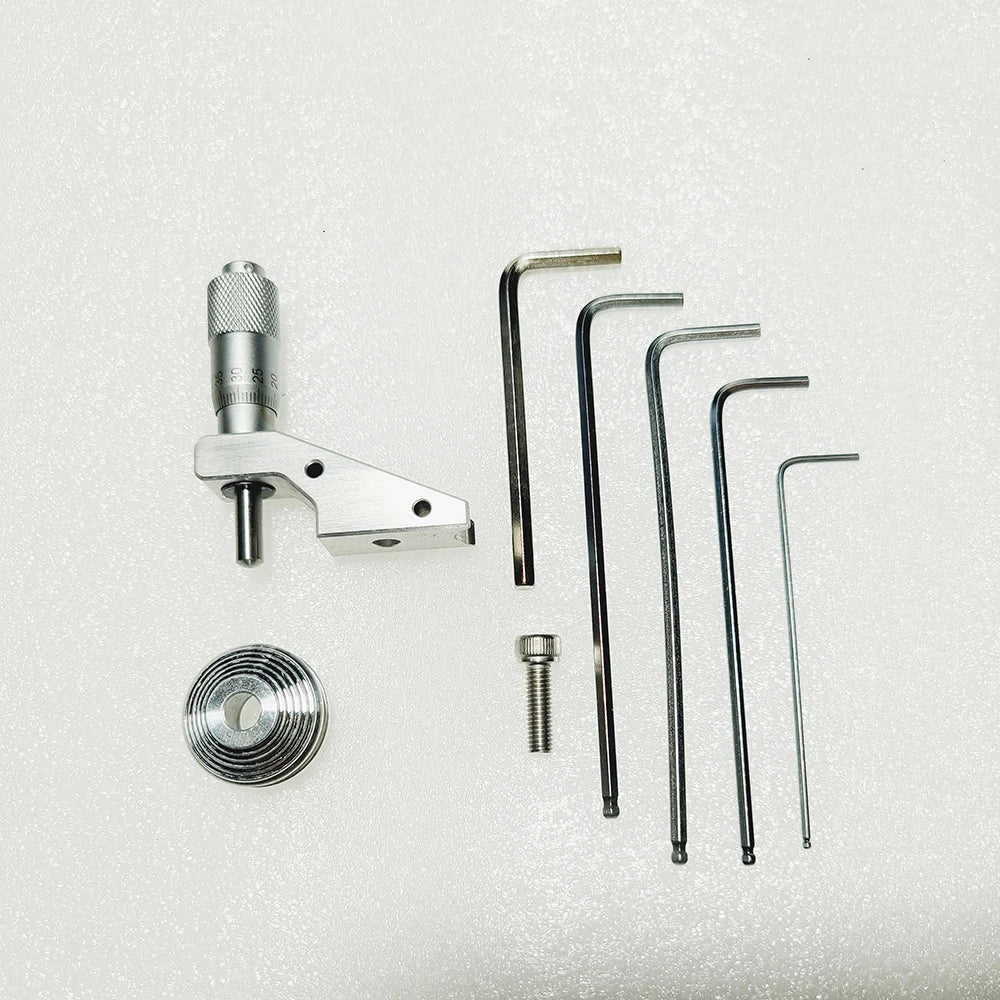 The micrometer bracket and its plunger seen close up