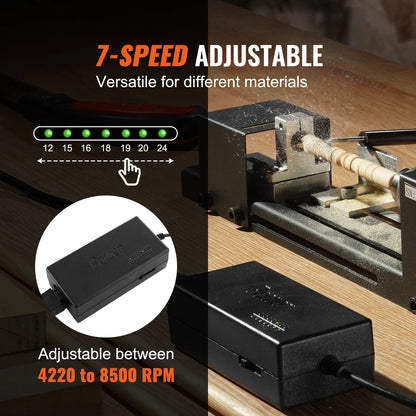 Mini wood lathe, 24 V, 7 speeds