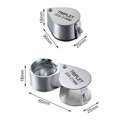 Maker's drawing of the folded and open loupe with its dimensions