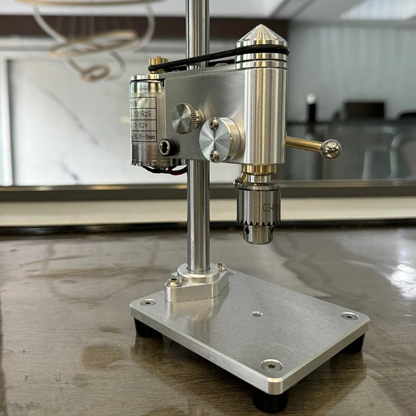 Mikrabench mini drill press on a bench
