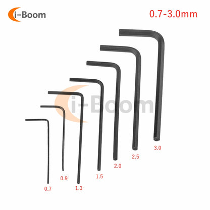 Seven mini hex keys on a ring, 0.7 to 3 mm