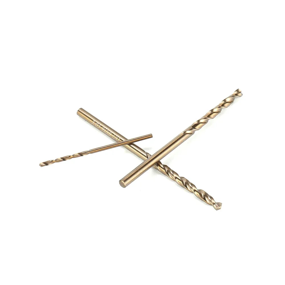 Ten cobalt drill bits, 0.5 to 3 mm, split point