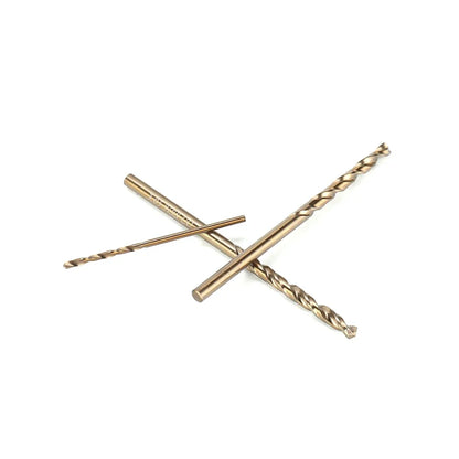 Ten cobalt drill bits, 0.5 to 3 mm, split point
