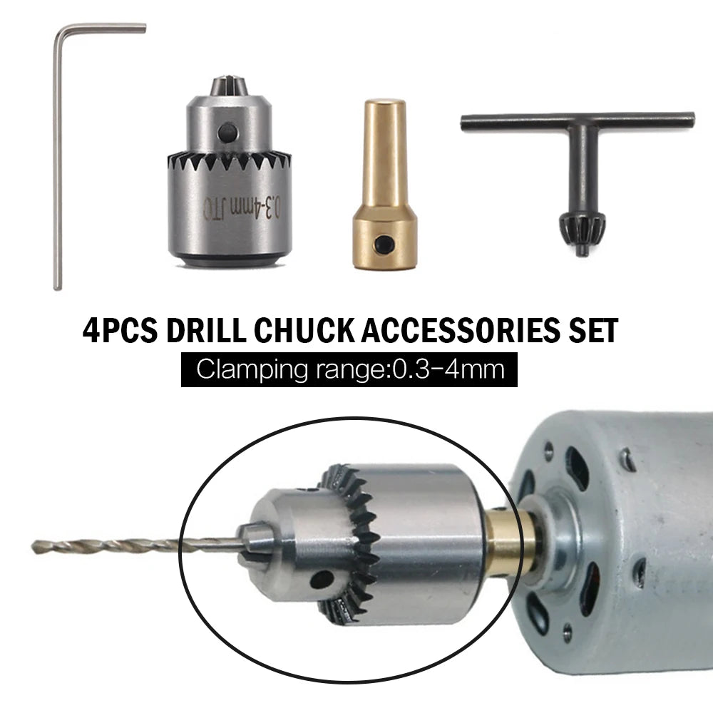 Keyed drill chuck, 0.3 to 4 mm, with its chuck key