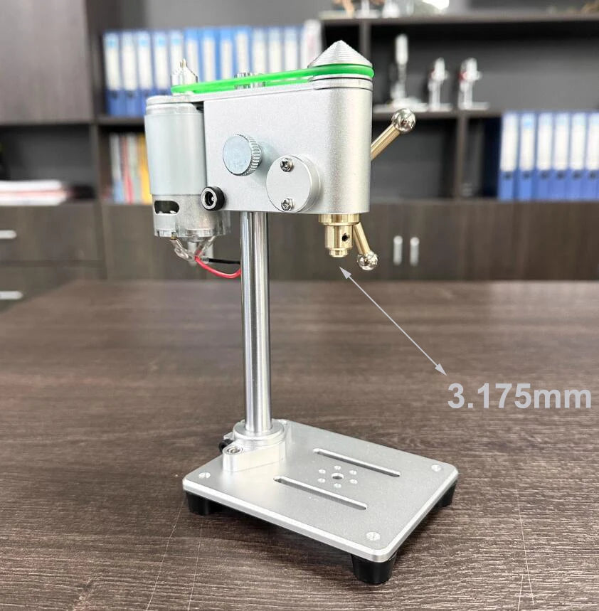 Collet drill press on a bench, 3.175 mm collet