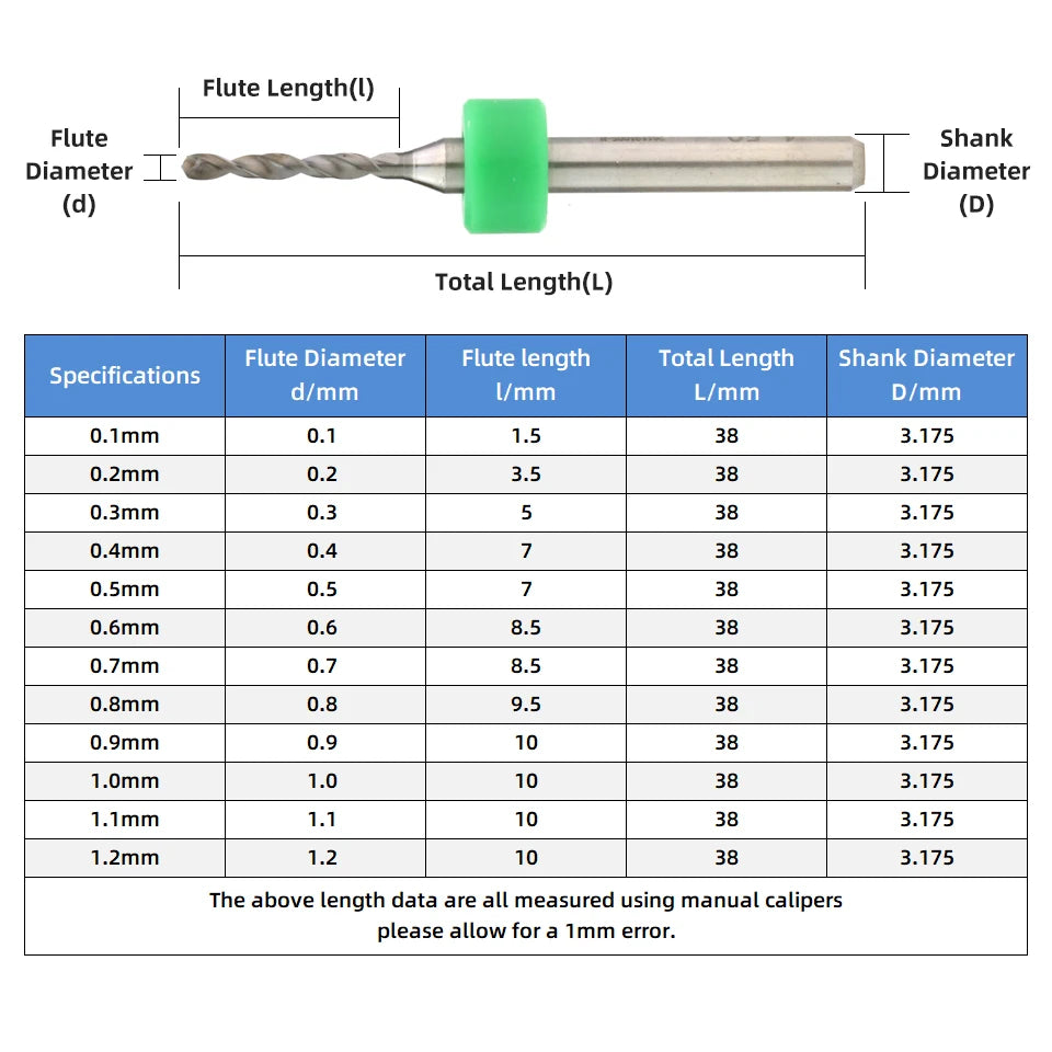 PCB drill bits with coloured size collars