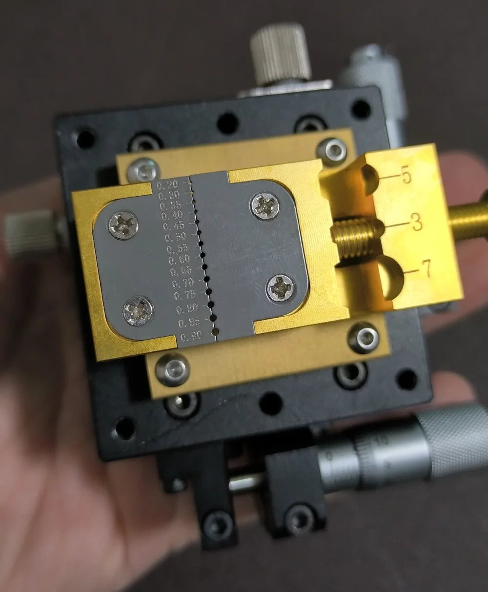 Brass vise with XY stage, side view